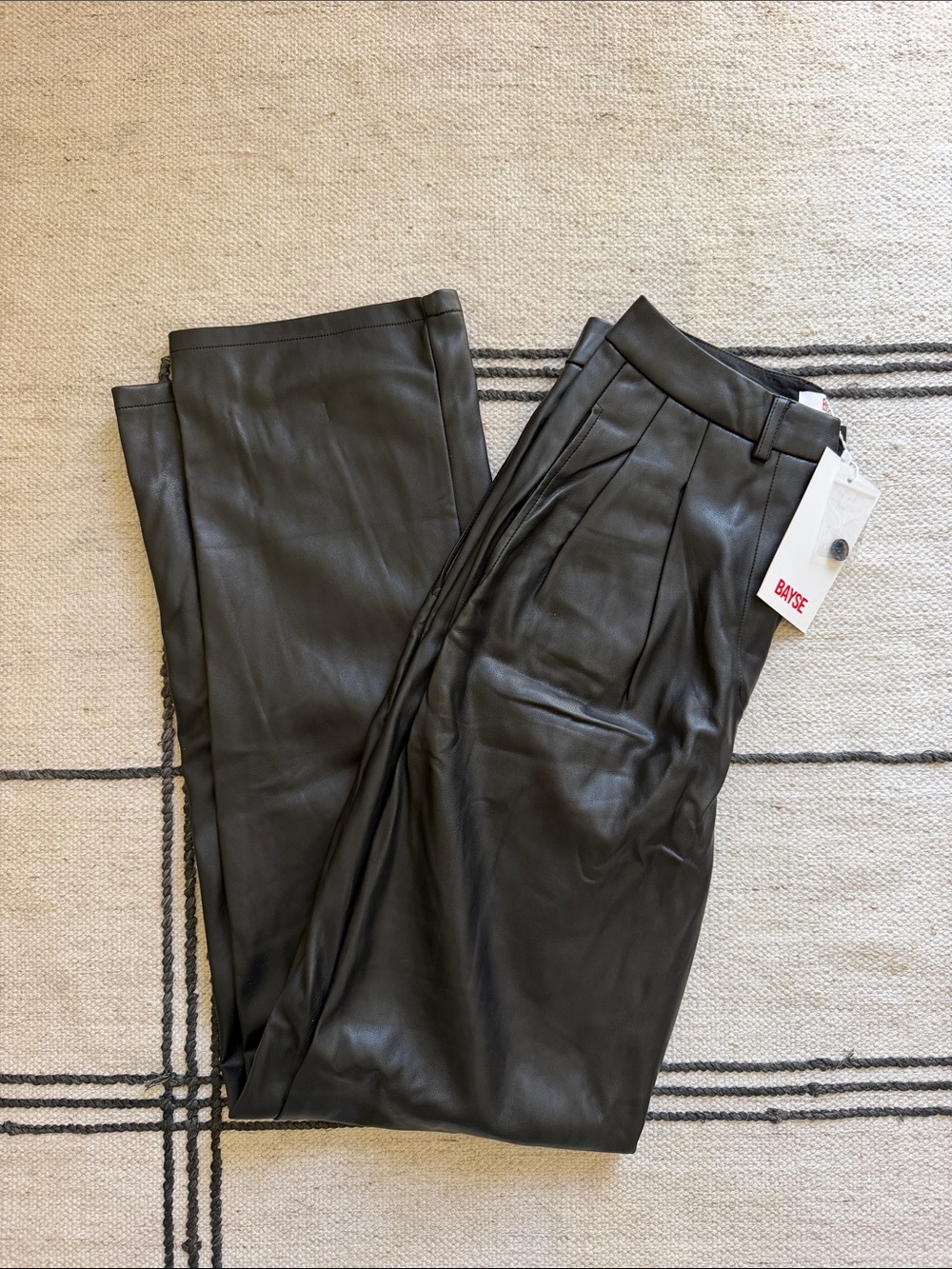 Bayse Zenith Leather Black Faux Leather Pleated Pants